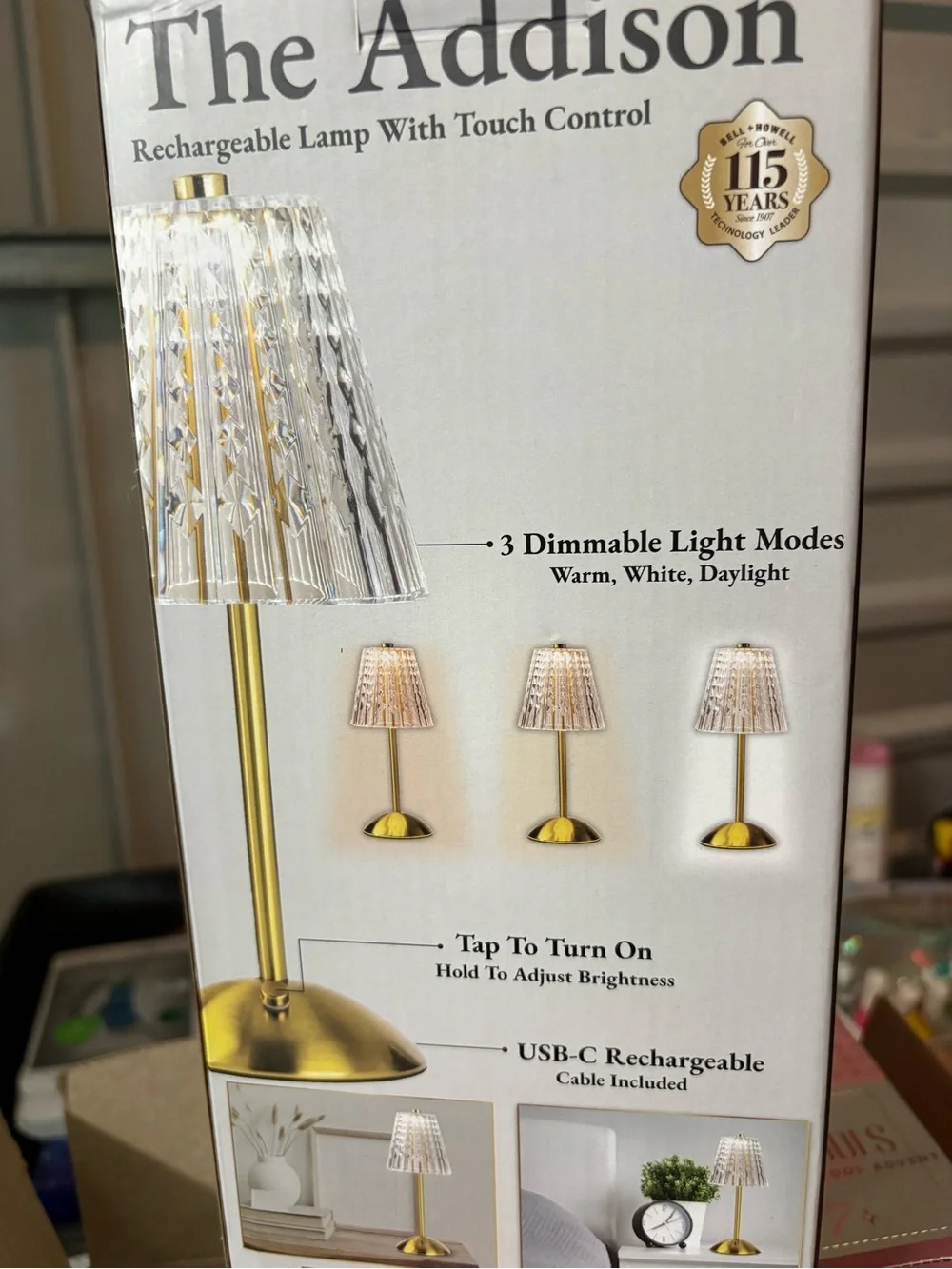 The Addison Rechargeable Table Lamp — Gold with Clear Shade